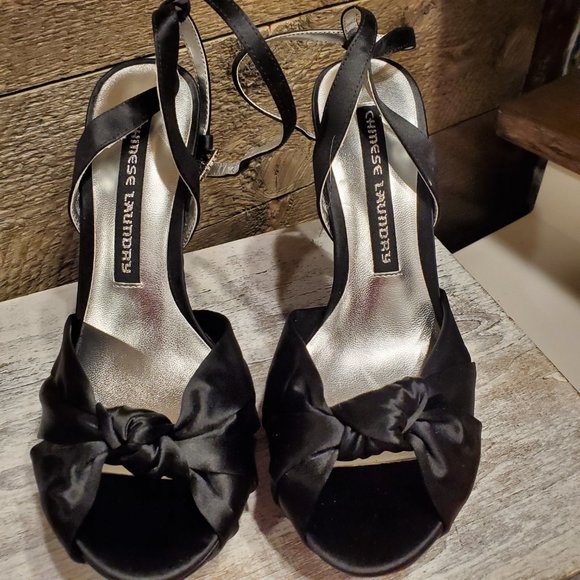 Chinese Laundry Black Satin Heels  Baldwin Size 6M - Picture 3 of 8